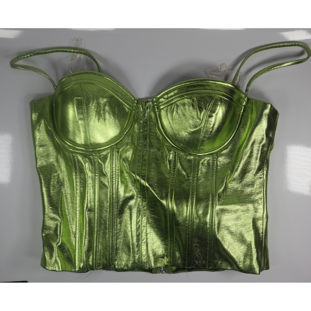 Women’s Green Faux Leather Bustier Top S Adjustable Straps Fashion Nova